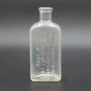 Liquid Stove Polish Clear Glass Bottle JL Prescott New York Vintage 6" Tall